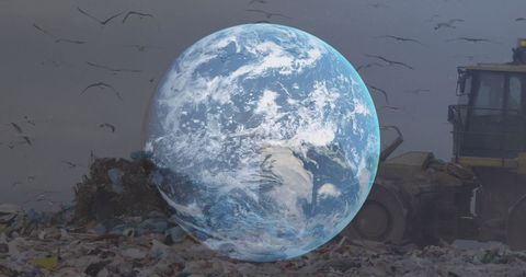 Surreal Image of Earth Globe Hovering Over Landfill Site - Download Free Stock Images Pikwizard.com