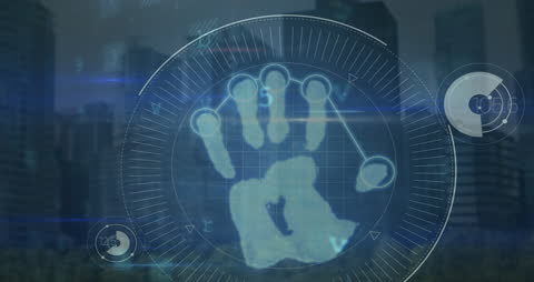 Digital Security Fingers on Futuristic Touchscreen Interface