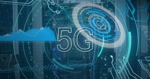 Futuristic 5g network technology with data processing visualization