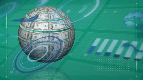 3D Globe of Dollar Bills with Digital Financial Data