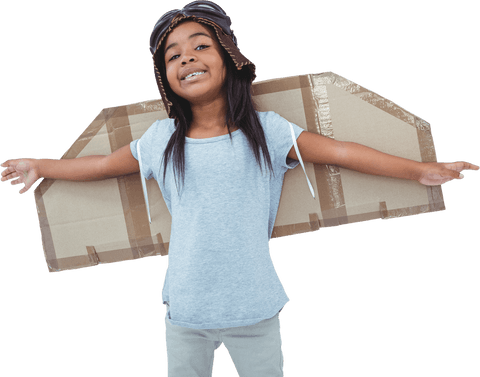 transparent joyful child pretending to fly with cardboard wings - Download Free Stock Videos Pikwizard.com