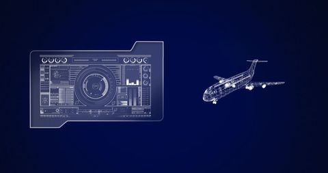 3D Airplane Blueprint with Digital Interface and Scope Scanning - Download Free Stock Images Pikwizard.com