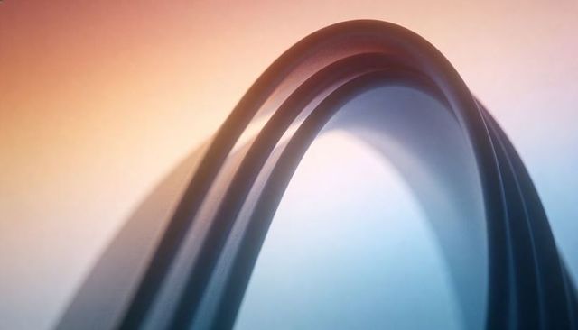 Three parallel arched bands curving over gradient background with soft rim light