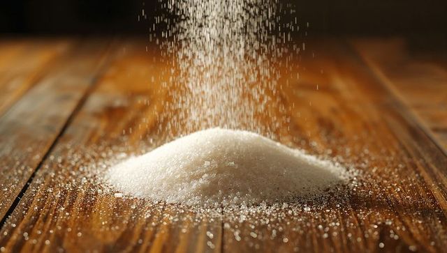 Cascading Sugar Crystals on Rustic Wooden Table
