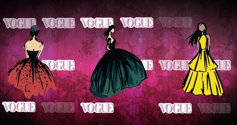 Digital fashion illustrations on vibrant pink background