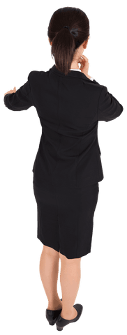 Asian businesswoman standing back view pointing on transparent background