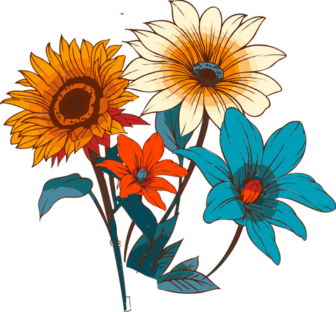 vibrant floral bouquet with sunflowers and blue blooms on transparent - Download Free Stock Videos Pikwizard.com