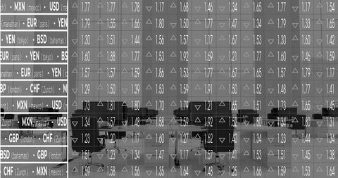Financial Data Overlay on Modern Office Workspace
