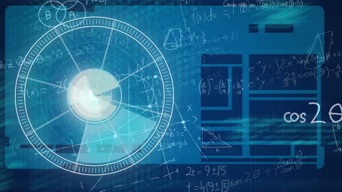 Data Processing Technology with Math Formulas and Digital Blue Interface