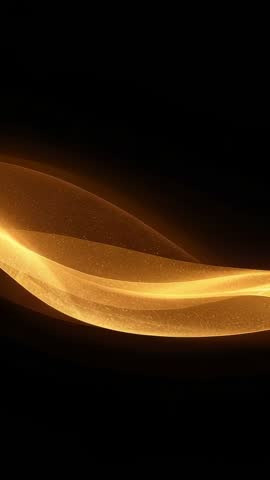 Emerging gold ribbon flowing through dark void with glowing particles elegant vertical video loop