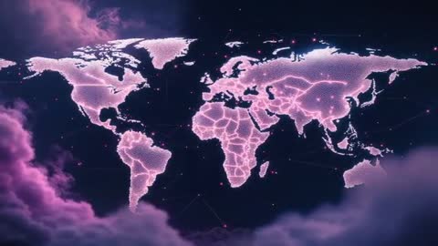 Glowing Digital World Map in Cosmic Setting Showcasing Global Connectivity