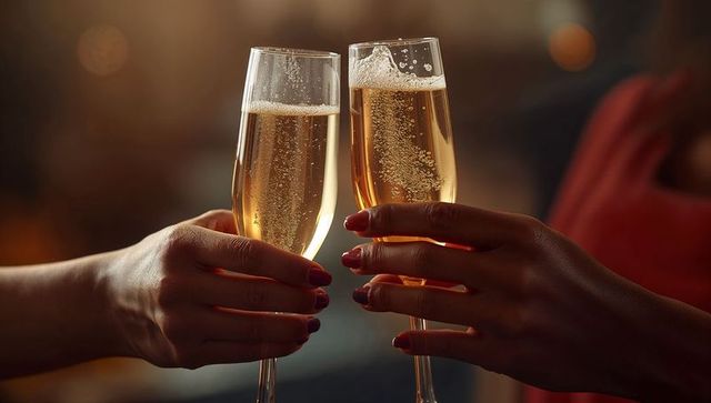 Clinking Champagne Glasses Celebrating Nightlife in Elegant Lounge