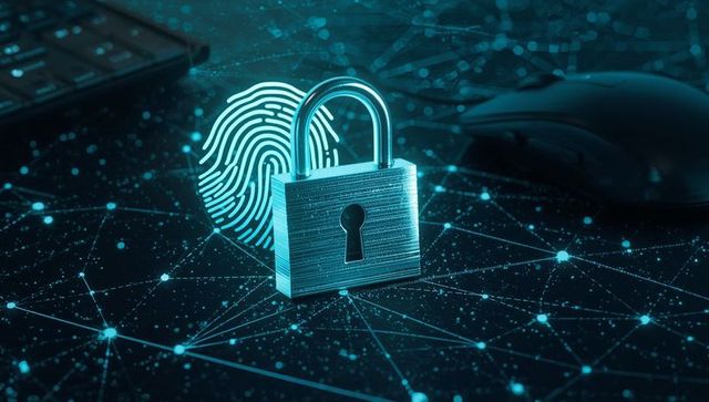 Cybersecurity Concept with Padlock and Digital Fingerprint Icon