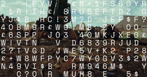 Hydraulic machine in junkyard with data overlay concept