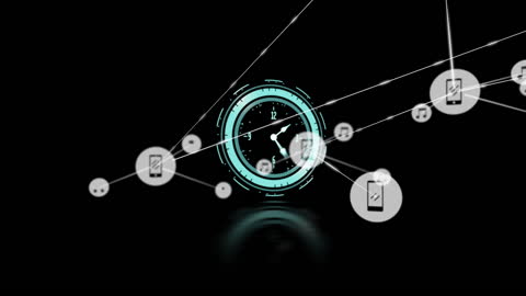 Futuristic Network Overlay on Digital Clock Interface