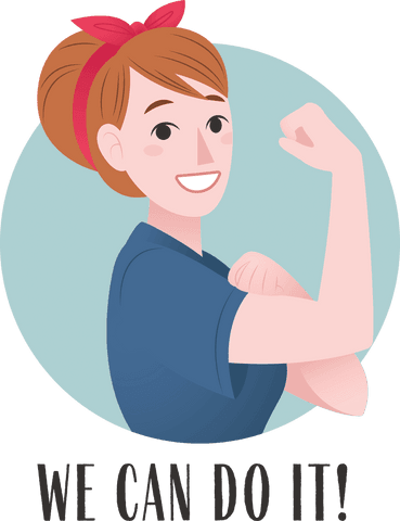 Strong woman with 'we can do it' text on transparent background