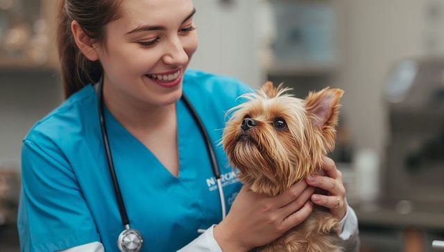 Veterinarian Holding Yorkshire Terrier During Health Checkup
