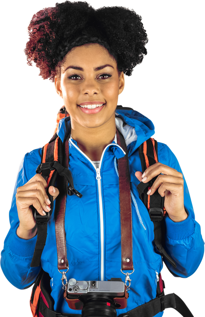 Enthusiastic Female Hiker with Backpack and Camera Transparent Background - Download Free Stock Videos Pikwizard.com