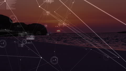 Futuristic Data Networks Over Scenic Ocean Sunset