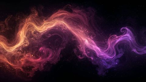 Luminous nebula ribbon flowing across cosmic void in gold and violet stellar tendrils