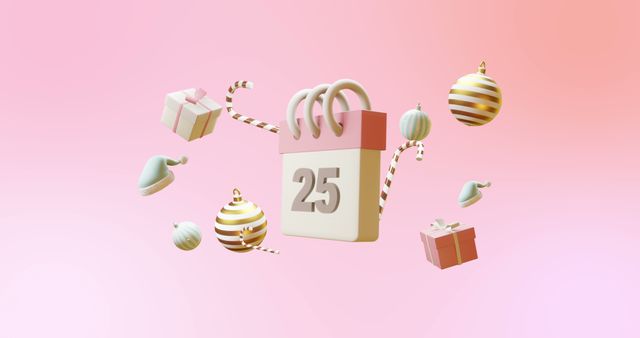 Festive Christmas Countdown Calendar with Floating Decorations on Pink Background - Download Free Stock Images Pikwizard.com