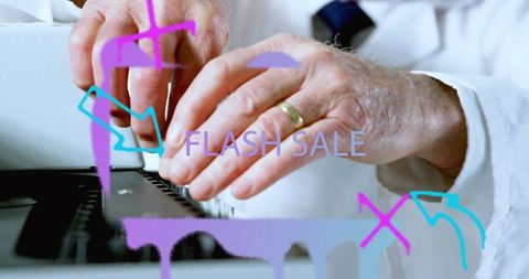 Businessperson typing keyboard with flash sale message