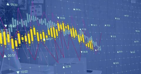 Digital Financial Data Overlaid on Office Desk