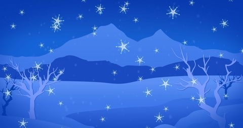 Winter Wonderland Skyline with Snowflakes Under Starry Sky