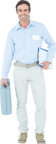 Confident Supervisor with Toolbox and Clipboard on Transparent Background - Download Free Stock Videos Pikwizard.com