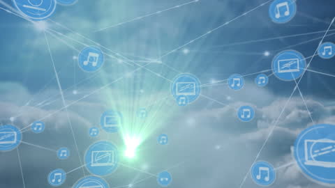 Global Network Connection Over Cloudy Sky