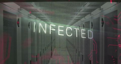 Infected Text Overlay on Data Center Servers - Download Free Stock Images Pikwizard.com