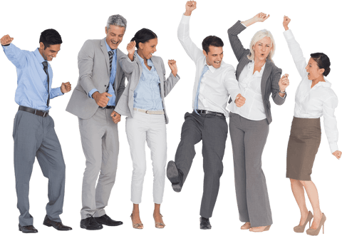 Transparent excited business team celebrating success