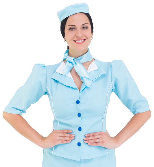 Transparent Background Smiling Airline Hostess in Blue Uniform - Download Free Stock Videos Pikwizard.com