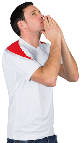 Nervous Football Fan in White Jersey on Transparent Background