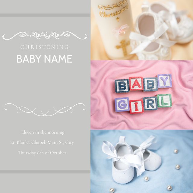 Elegant Pastel Christening Invitation Template for Baby Events - Download Free Stock Templates Pikwizard.com