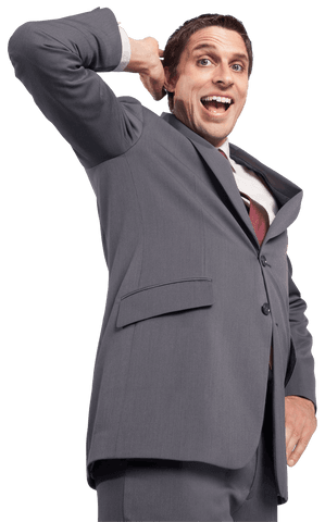 Joyful Businessman Shadow Boxing Transparent Background
