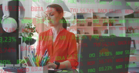 Businesswoman Analyzing Digital Financial Data in Office Environment