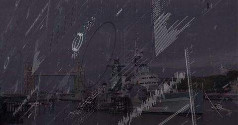 Futuristic data analytics over historic river thames landmark