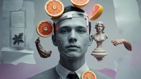 Surreal Portrait with Citrus and Classical Elements