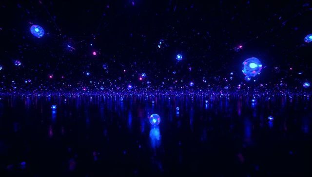 Hovering luminous orb in futuristic digital cosmos