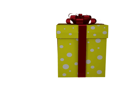 Yellow present box with red ribbon on transparent background