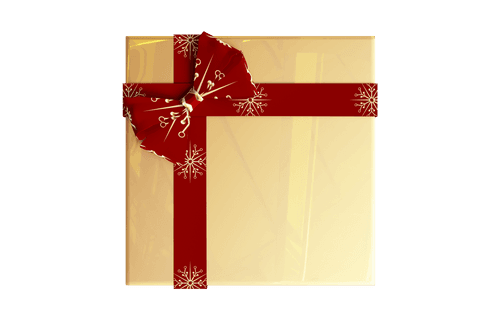Christmas gift wrapped in red ribbon with bow on transparent background