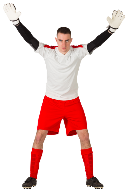 Transparent Background Soccer Goalkeeper in Red and White Jersey Ready to Catch - Download Free Stock Videos Pikwizard.com