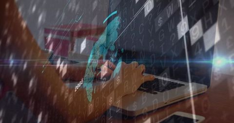 Woman Navigating Digital World with Laptop and Coding Interface