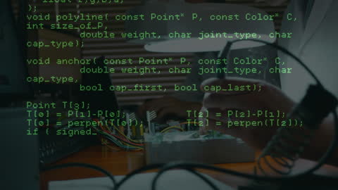 Scientist Repairing Circuit with Digital Data Overlay
