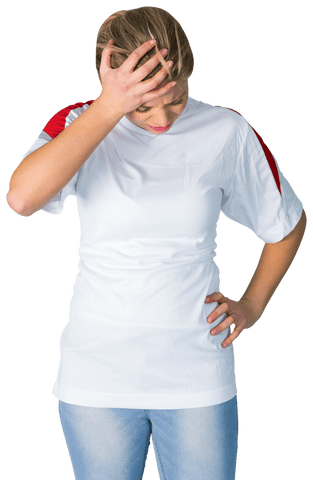 Disappointed Woman Transparent Background, White Shirt, Hand on Forehead