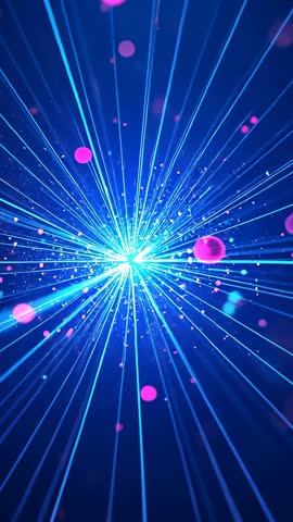 Vertical video pulsing core radiating cyan beams and magenta bokeh for futuristic brand visuals
