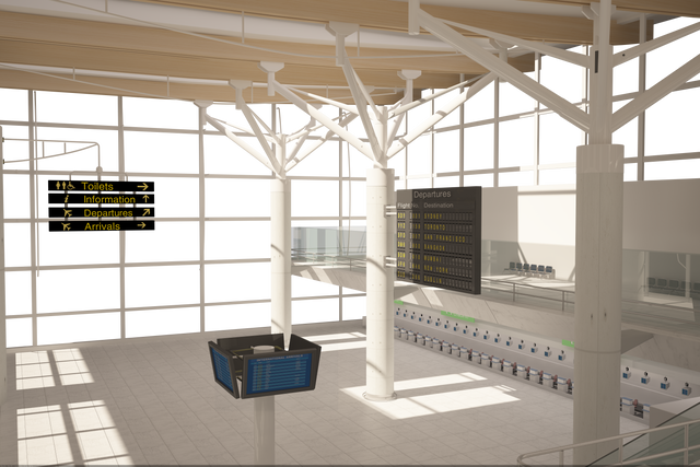 Transparent Digital Illustration of Modern Airport Interior with Departure Boards - Download Free Stock Videos Pikwizard.com