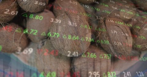Coconuts with Stock Market Overlay Illustrating Economic Trends