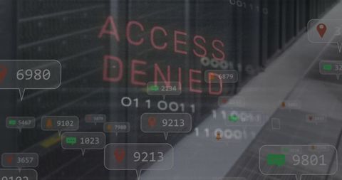 Holographic Access Denied Warning in Data Center Corridor